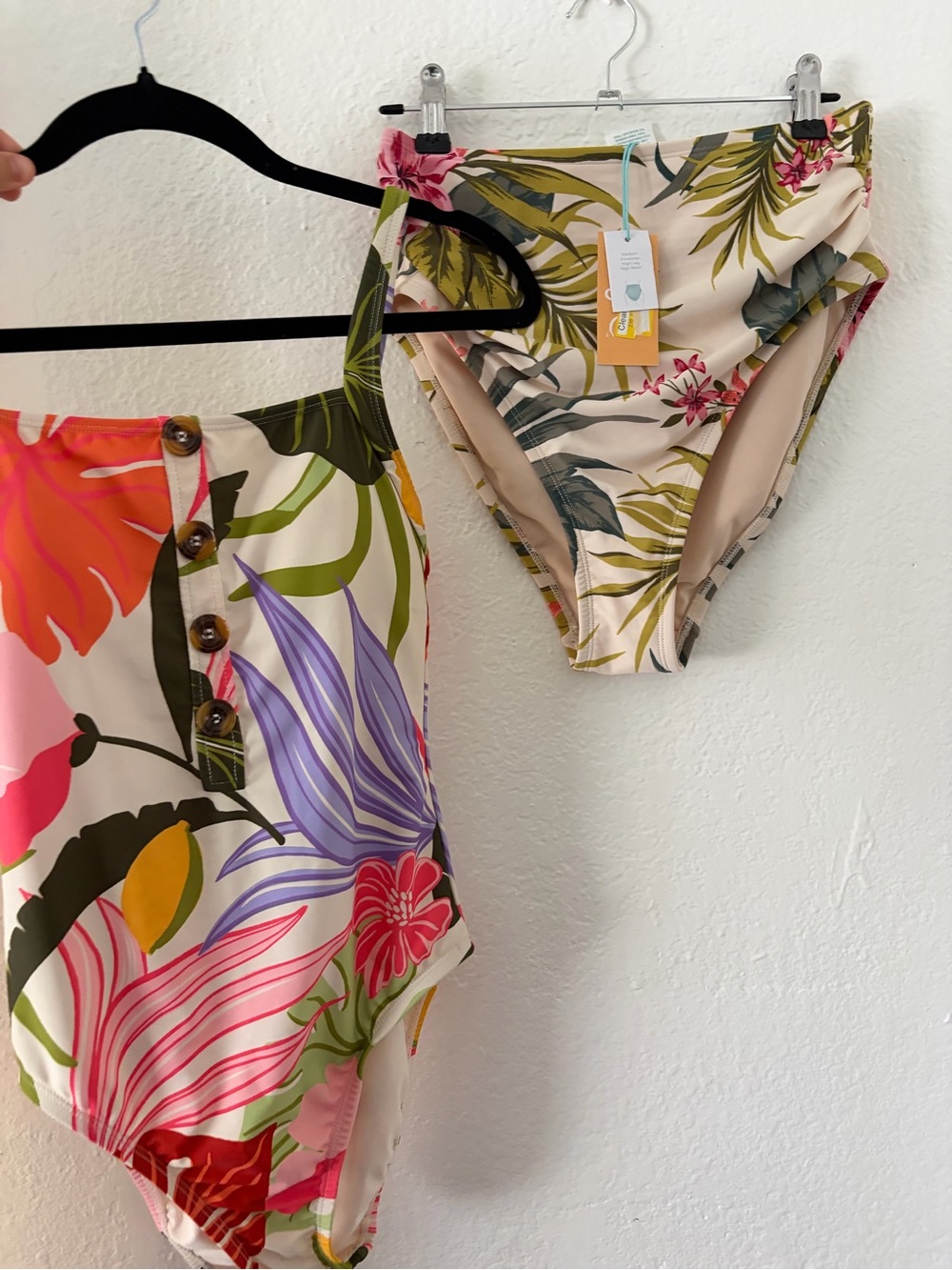 Floral High-Waist Bikini Bottom and One-Piece Set - Bundle